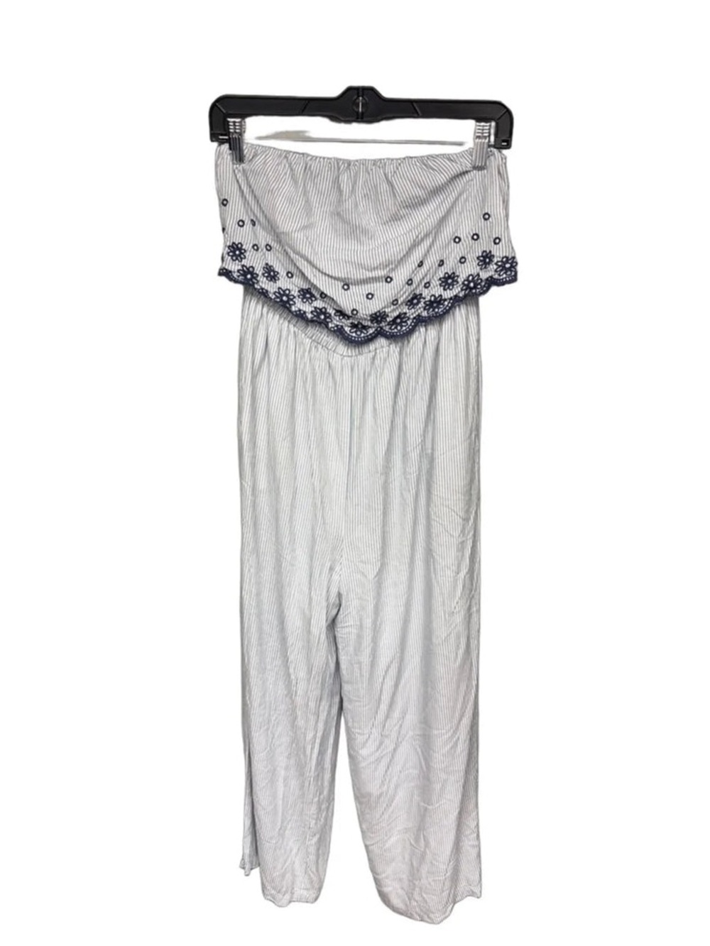 Japna blue & white Striped Strapless Jumpsuit w/ Navy Eyelet Trim & pockets NWT